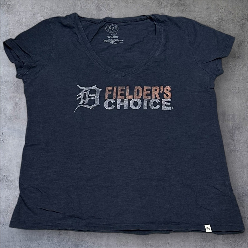 47 Brand Womens XLarge Navy Detroit Tigers Fielders Choice V Neck T‎ Shirt